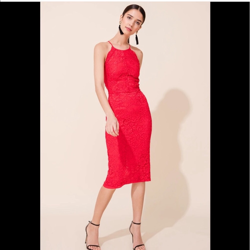 Yumi Kim Red Lace Midi Dress